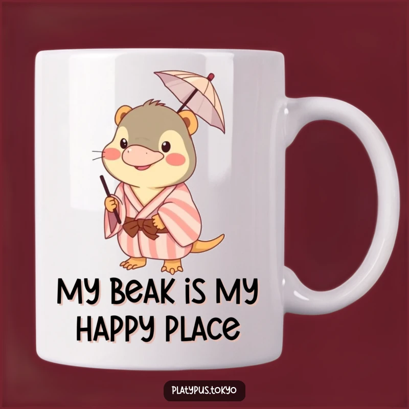 Funny Platypus Kimono Mug: Adorable Happy Animal Balancing Umbrella, Perfect Gift!