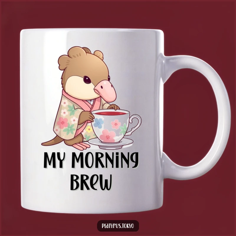 Tea Time Platypus Mug: Funny Floral Kimono Sip Gift for Calm Moments
