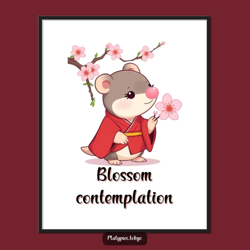 Funny Platypus Cherry Blossom Digital Art - Scarlet Kimono Charm for Instant Whimsy
