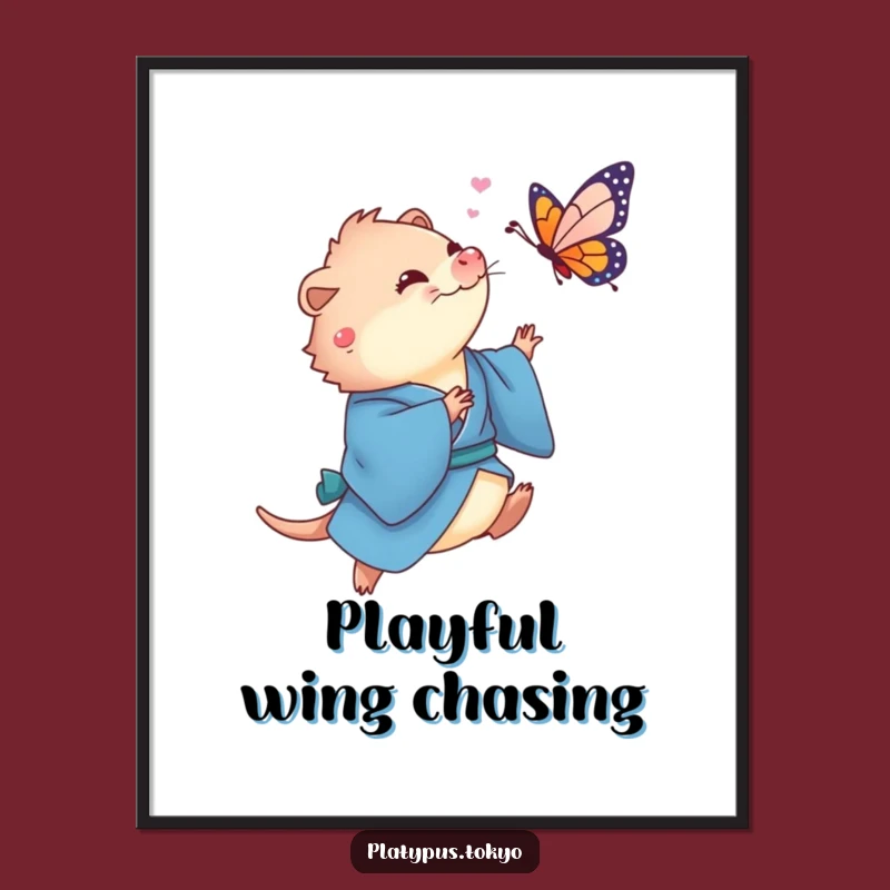 Funny Platypus Butterfly Digital Art - Blue Kimono Chase for Instant Whimsy