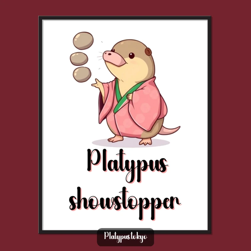 Digital Art Print: Funny Platypus Juggling Kimono, Vibrant Pebble Toss