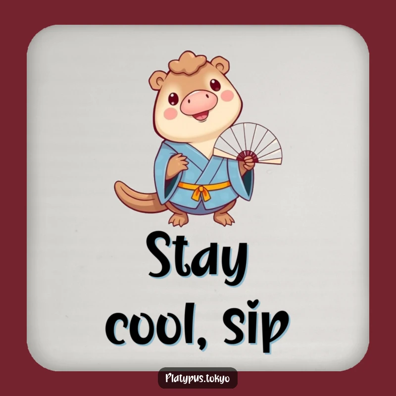 Cheerful Coaster: Funny Platypus Fan Balance in Blue Kimono