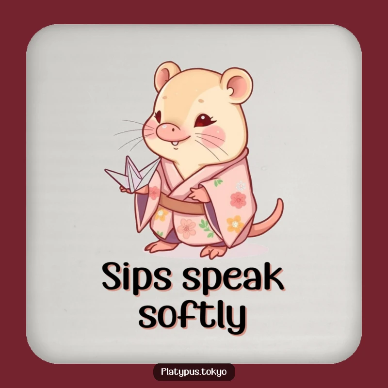 Funny Shy Platypus Kimono Coaster: Protect Surfaces with Gentle Charm!