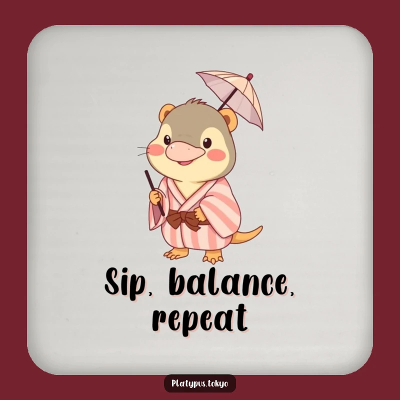 Funny Platypus Kimono Coaster: Protect Surfaces with a Balancing Umbrella!
