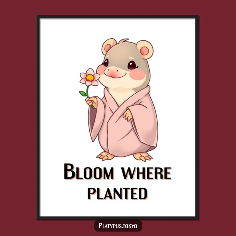 Funny Kawaii Platypus Flower Poster - Cute & Hilarious Gentle Art