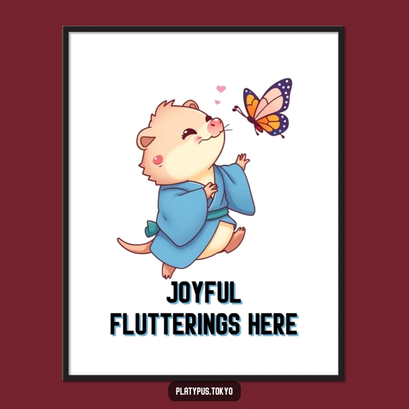 Funny Platypus Butterfly Poster - Blue Kimono Art Print for a Whimsical, Funny Wall