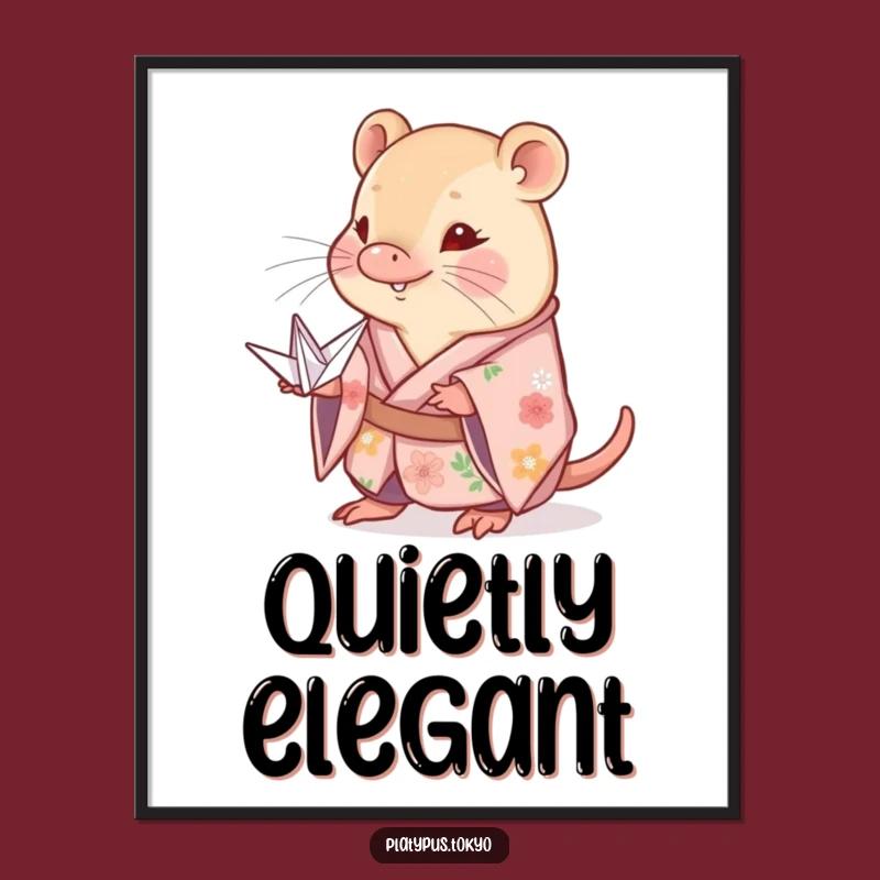 Funny Shy Platypus Kimono Poster: Gentle Animal Art with Paper Crane Gift!