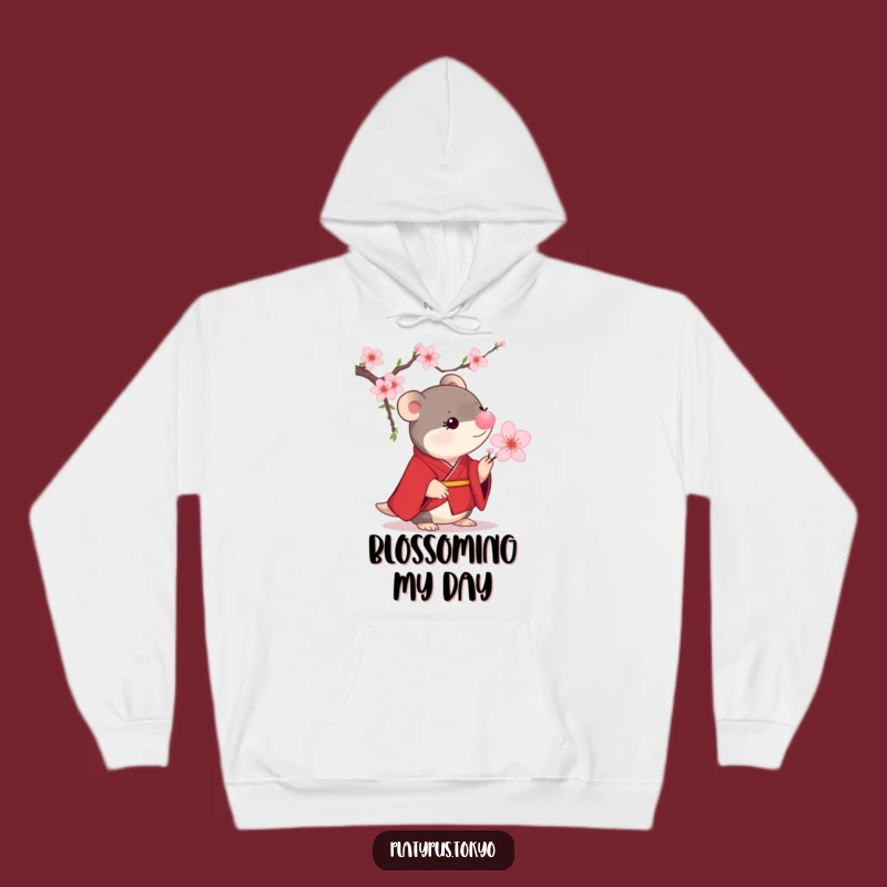 Funny Platypus Cherry Blossom Hoodie - Cozy Scarlet Kimono Sweatshirt for Warm, Funny Moments