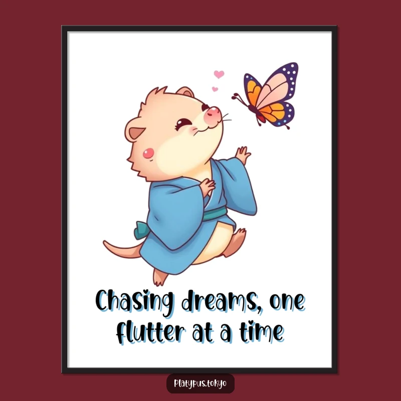 Free Printable Wall Art: Platypus Butterfly Chase Funny Downloadable Gift