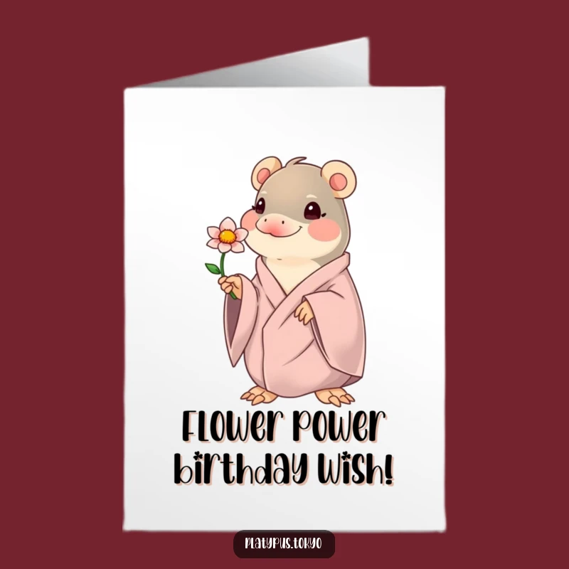 Free Printable Birthday Card: Kawaii Platypus Flower, Sweet & Funny Downloadable Gift