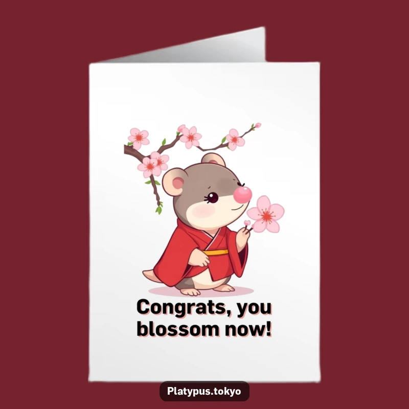 Free Printable Congrats Card: Platypus Cherry Blossom Funny Downloadable Gift