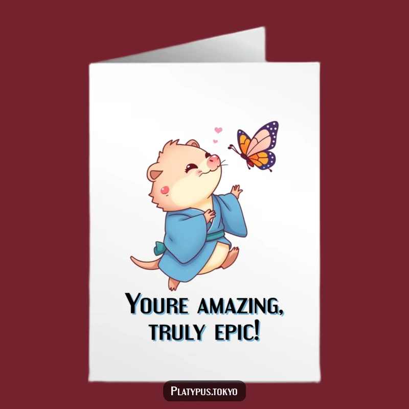 Free Printable Congrats Card: Platypus Butterfly Chase Funny Downloadable Gift