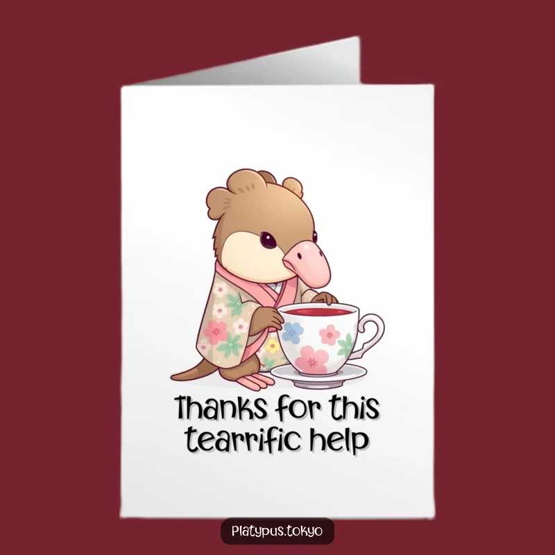 Charming Platypus Thank You Card: Free Printable Tea Sipper for Grateful Thanks