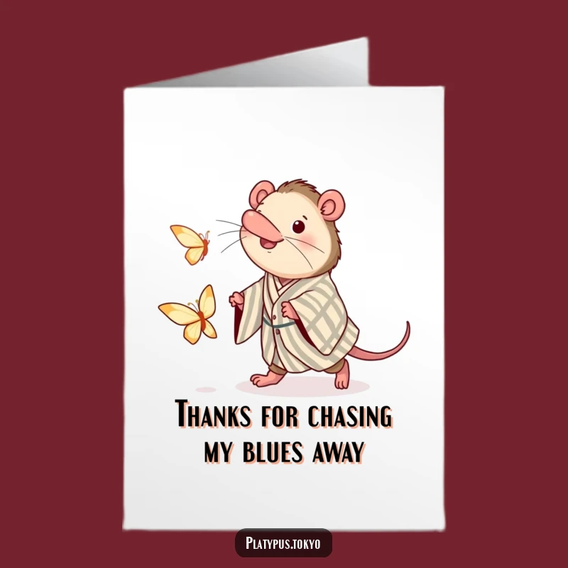 Free Printable Thank You Card: Amusing Platypus Kimono Butterfly Chase