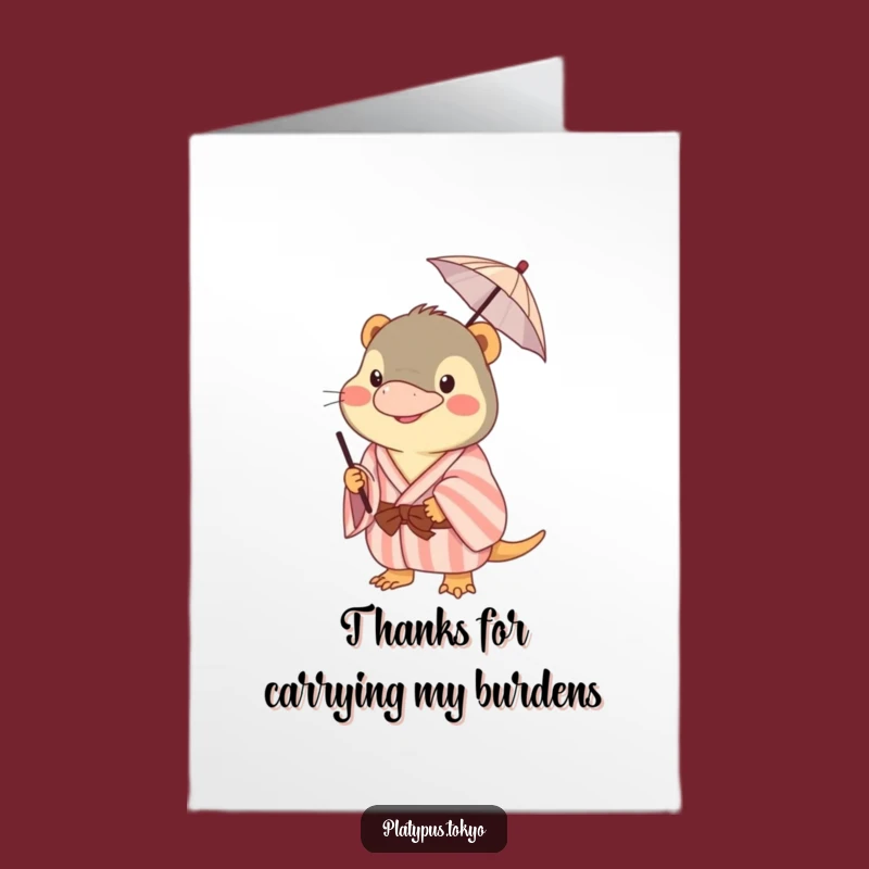 Free Printable Thank You Card: Amusing Platypus Umbrella Balance Downloadable Gift