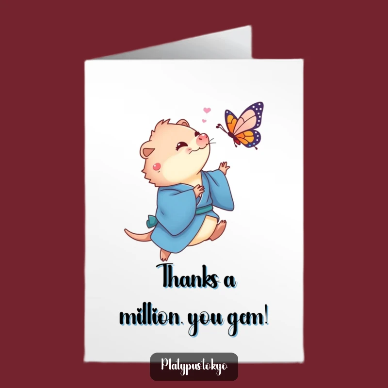 Free Printable Thank You Card: Platypus Butterfly Chase Funny Downloadable Gift
