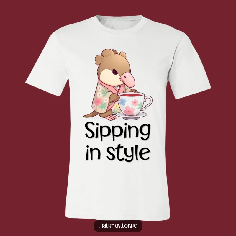 Funny Platypus T-Shirt: Floral Kimono Tea Drinker Gift for Relaxed Style