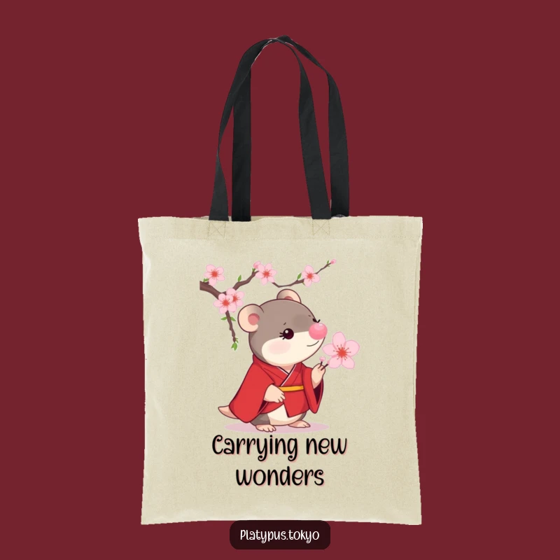 Funny Platypus Cherry Blossom Tote Bag - Scarlet Kimono Accessory for Cute, Funny Outings