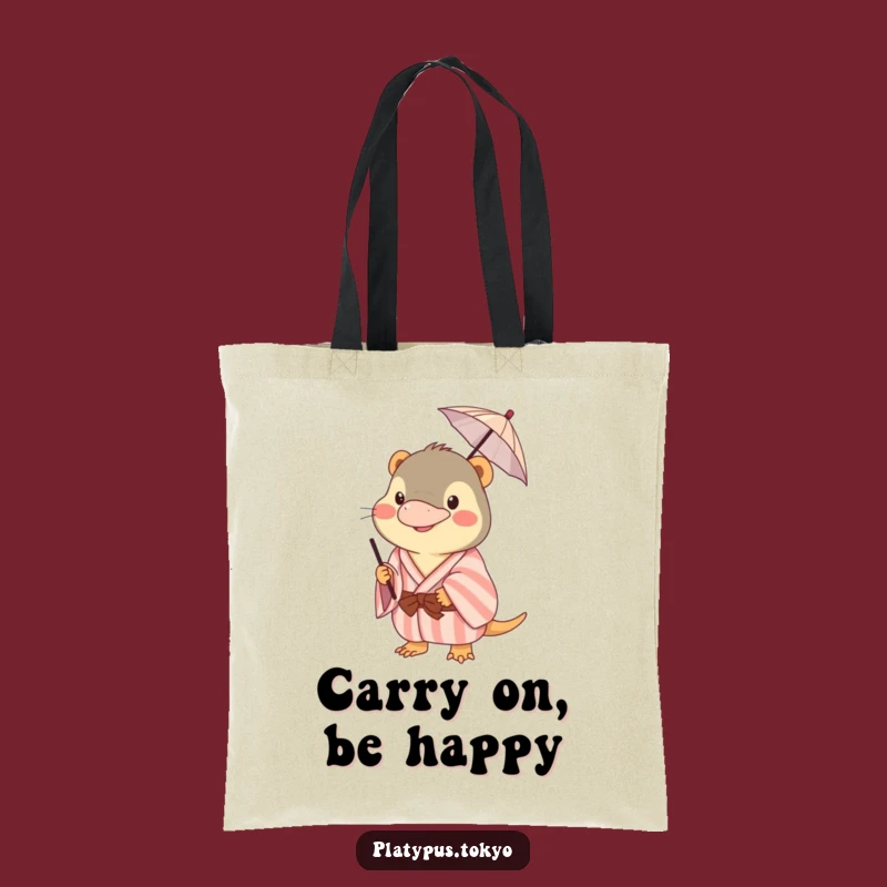 Funny Platypus Kimono Tote Bag: Happy Animal Balancing Umbrella, Practical Gift!