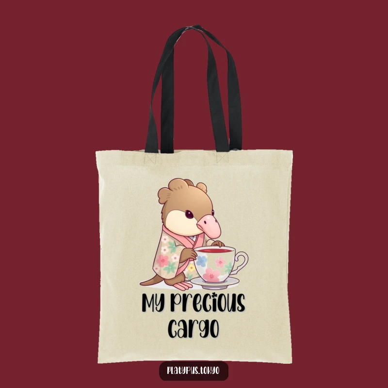 Stylish Tote Bag: Funny Platypus Tea Time in Floral Kimono